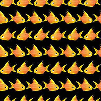 black Seamless pattern with large goldfish. vector