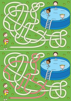 Summer maze for kids with a solution