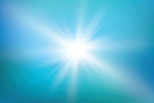 Abstract bright shining sun with lens flare in a blue sky. Vector illustration. Vector