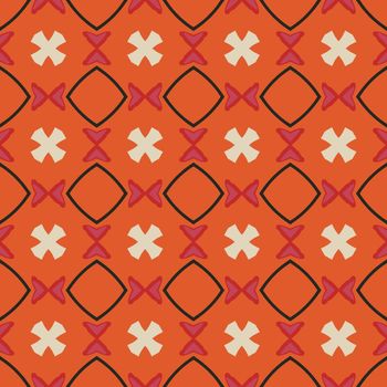 Seamless illustrated pattern made of abstract elements in beige,pink, orange and black