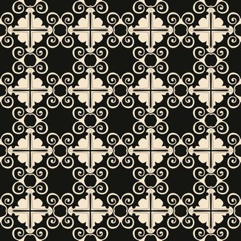 Seamless illustrated pattern made of abstract elements in beige, gray and black