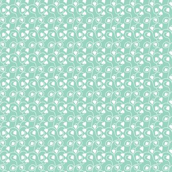 Seamless illustrated pattern made of white leaves on turquoise background