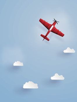 
red plane flying  on the sky.The illustrations do the same paper art and craft style.