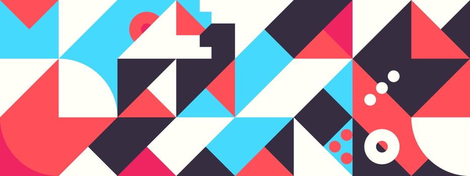 Simple banner of decorative patterns square modules colored geometric composition in Scandinavian style