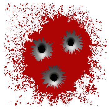 Set of Different Bullet Holes Isolated on Red Blood Splatter Background