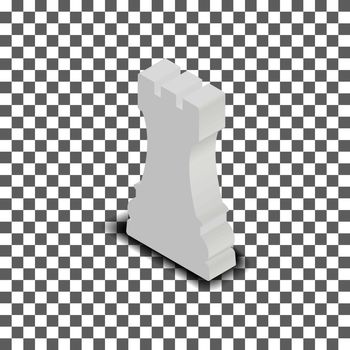 Photo realistic white rook chess piece. 3D isometric style, vector illustration.