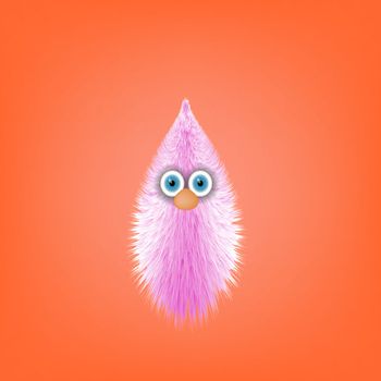 Cute Pink Fur Toy Souvenir with Blue Eyes Isolated on Red Background