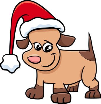 Cartoon Illustration of Dog or Puppy Animal Character on Christmas Time