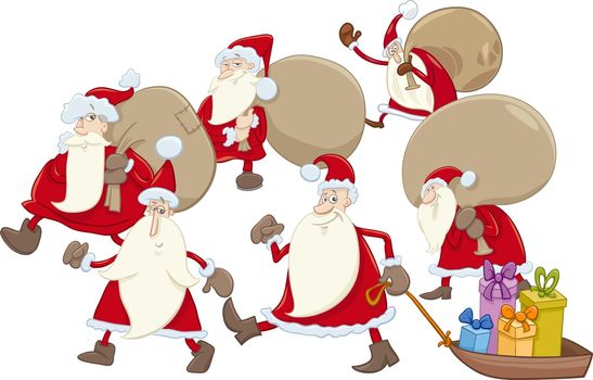 Cartoon Illustration of Santa Claus Characters Group on Christmas Time