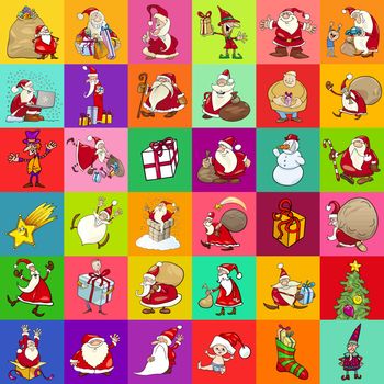Cartoon Illustration of Christmas Characters Pattern or Decorative Paper Design