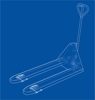Hand pallet truck. Vector rendering of 3d. Wire-frame style. The layers of visible and invisible lines are separated