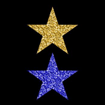 Gold Blue Glitter Star Isolated on Black Background