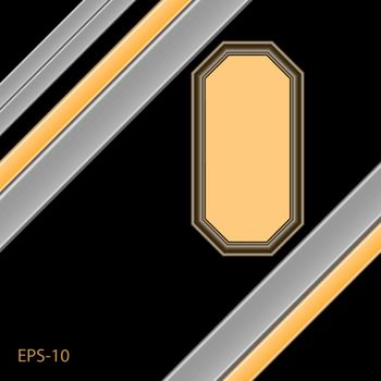 Abstract black background, frame from a baguette. yellow and gray stripes, vector design.