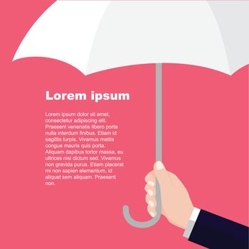 Businessmen holding white umbrella. Man's arm with umbrella. Protection flat style pattern concept-Vector flat design
