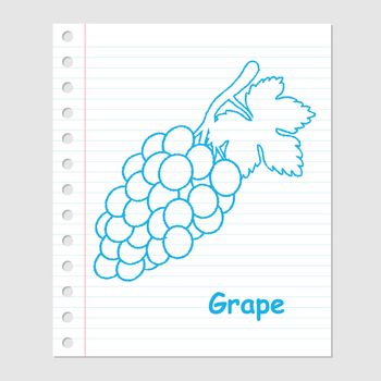 Illustration of Grape Cartoon on paper sheet with lines, Margin and holes-Vector illustration