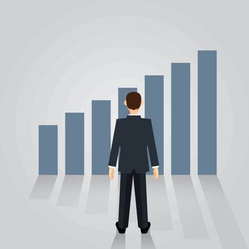 Businessman watching Growth graph, for Career planning concept. man in suit standing back view on charts. Vector illustration flat design. Isolated on background.