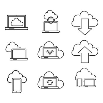 Cloud icons Set, Flat internet icon collection for Web and mobile design element. Vector iconic illustration.