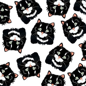 Bestial Pattern black cat on white background