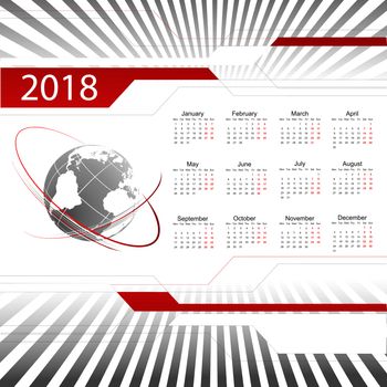 2018 vector calendar with globe and techno design. Corporate template. Elements for your work. Eps10