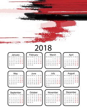 2018 vector calendar. Grungy template. Vertical design. Eps10
