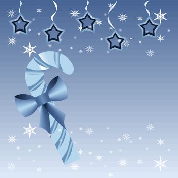 Blue Christmas candy cane with snow and stars