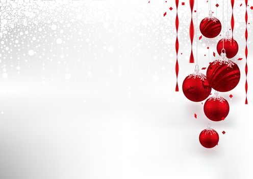 Christmas Background with Red Baubles - Festive Illustration with Snowy Background, Vector