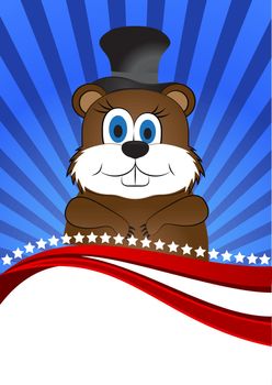 greeting card on Groundhog day with the image of the animal Groundhog