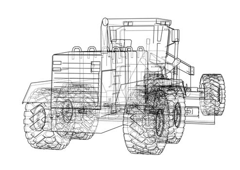 Road grader. Vector rendering of 3d. The layers of visible and invisible lines are separated