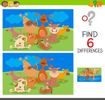Cartoon Illustration of Spot the Differences between two Pictures Educational Game for Children with Dogs Animal Characters Group