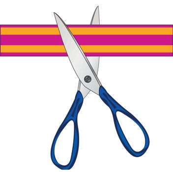 Scissors cutting tape on white background is insulated