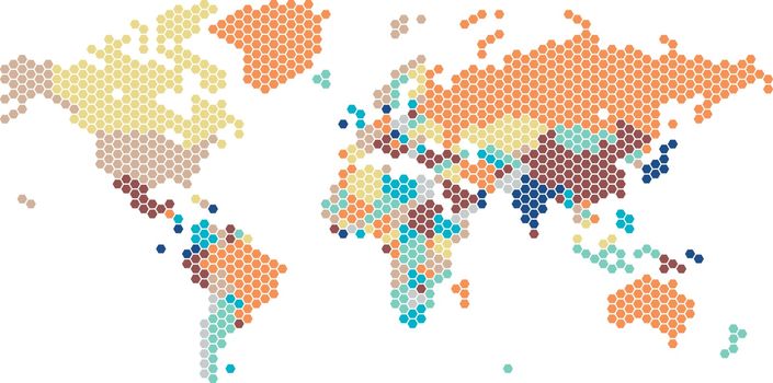 Dotted World map of hexagonal dots on white background. Vector illustration.