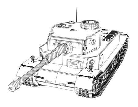 Blueprint of realistic tank. Vector EPS10 format, rendering of 3d