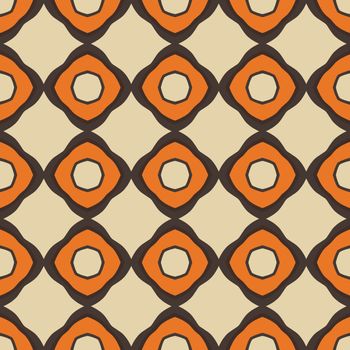 Seamless illustrated pattern made of abstract elements in beige, orange and dark brown