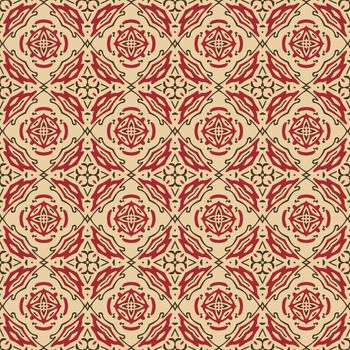 Seamless illustrated pattern made of abstract elements in beige,
red and brown
