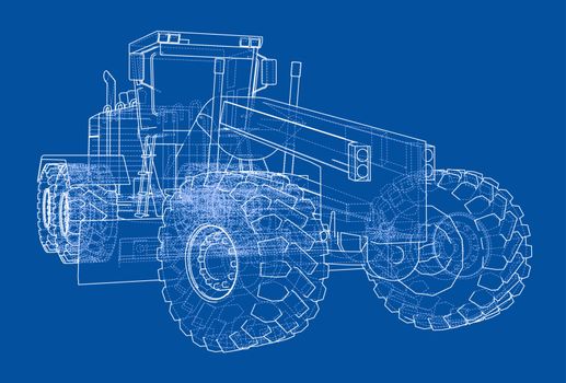 Road grader. Vector rendering of 3d. The layers of visible and invisible lines are separated