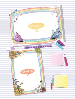 Photo The frame is vertical and horizontally. Illustration for your design. Butterflies and bees