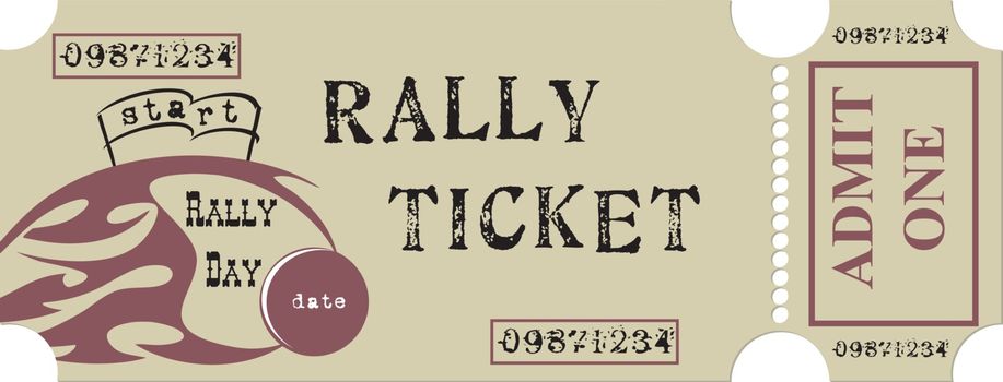 Vintage ticket for the rally. The ticket is made in the old style