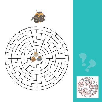 funny owls labyrinth game for Preschool Children. vector