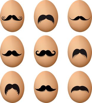 Eggs With Mustache Big Set With Gradient Mesh, Vector Illustration