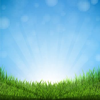 Grass And Sky With Gradient Mesh, Vector Illustration