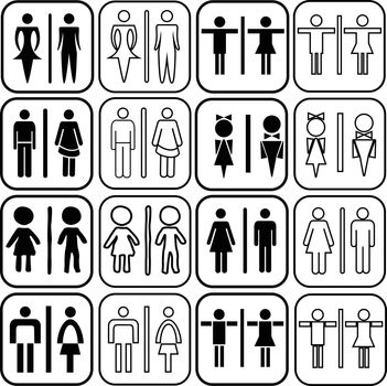 modern style of  toilet sign with men, women in art style design, vector set