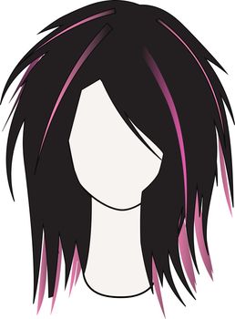 Silhouette of a female hairdress with multi-colored locks of hair on white background