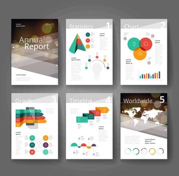 Business brochure design template with infographics. Annual report layout. Vector illustration.