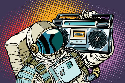 astronaut with Boombox, audio and music. Pop art retro vector illustration comic cartoon vintage kitsch drawing