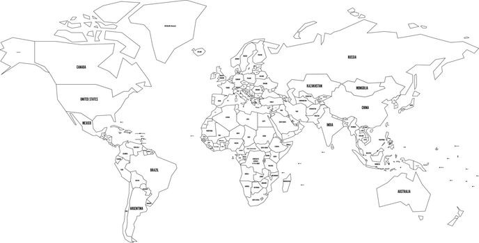 Simplified vector map of World. Thin black outline on white background.