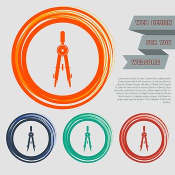 Circinus icon on the red, blue, green, orange buttons for your website and design with space text. Vector illustration