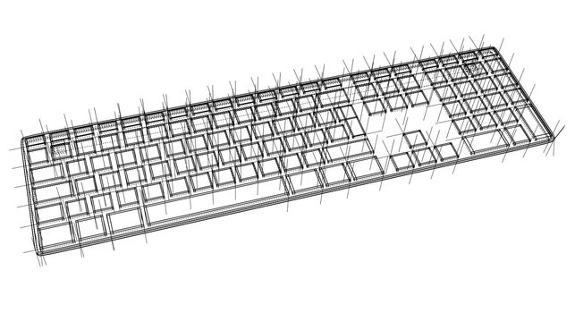 Computer keyboard outline. Vector rendering of 3d. Wire-frame style. The layers of visible and invisible lines are separated