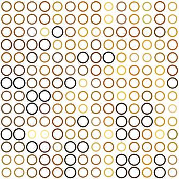 Seamless background made of rings in various sizes and colors ordered in rows. Vector illustration in shades of brown on white background.