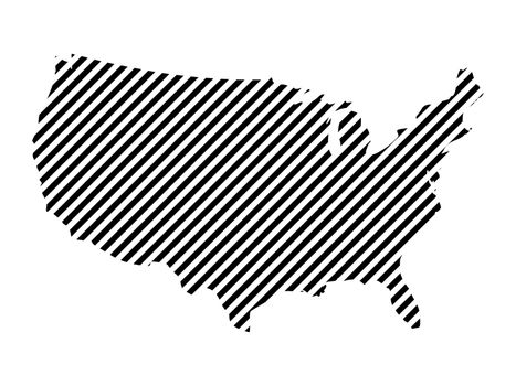 Striped map of United States of America. USA map made of thin black lines on white background.