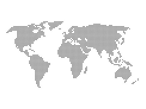 Dotted world map. Black map on white background. Vector illustration made of small circles.